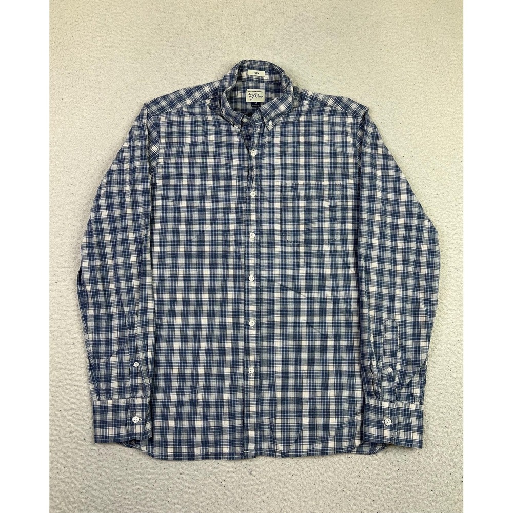 J.Crew Shirt Mens Medium Blue Plaid 100% Cotton Slim Fit Long Sleeve Button Up